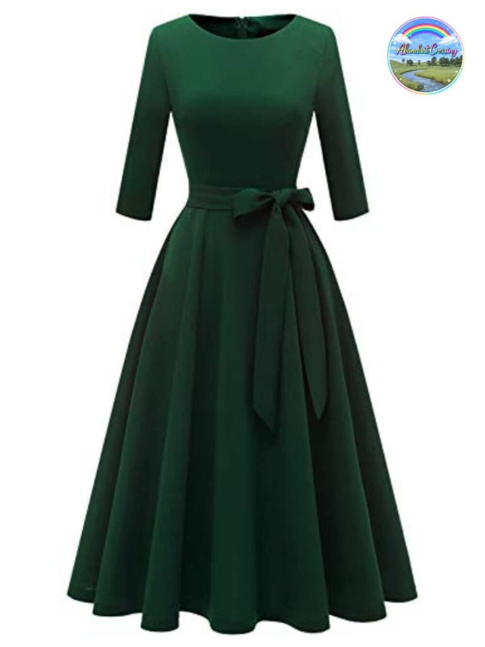Vintage A-Line Tea Length Cocktail Dress 3/4 Sleeve Wedding Guest Formal